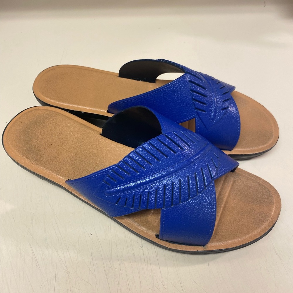 Royal blue slip on sandals